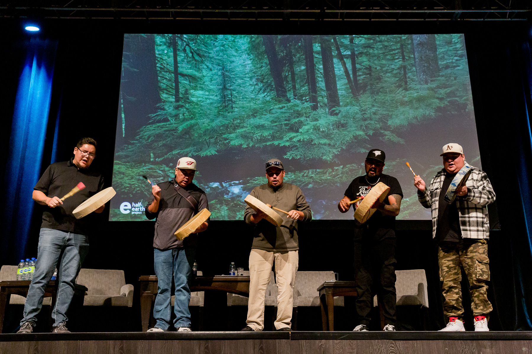 Indigenous drummers on stage — Half Earth Project conference moment