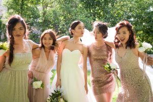 Fun brides maids in pastel dresses