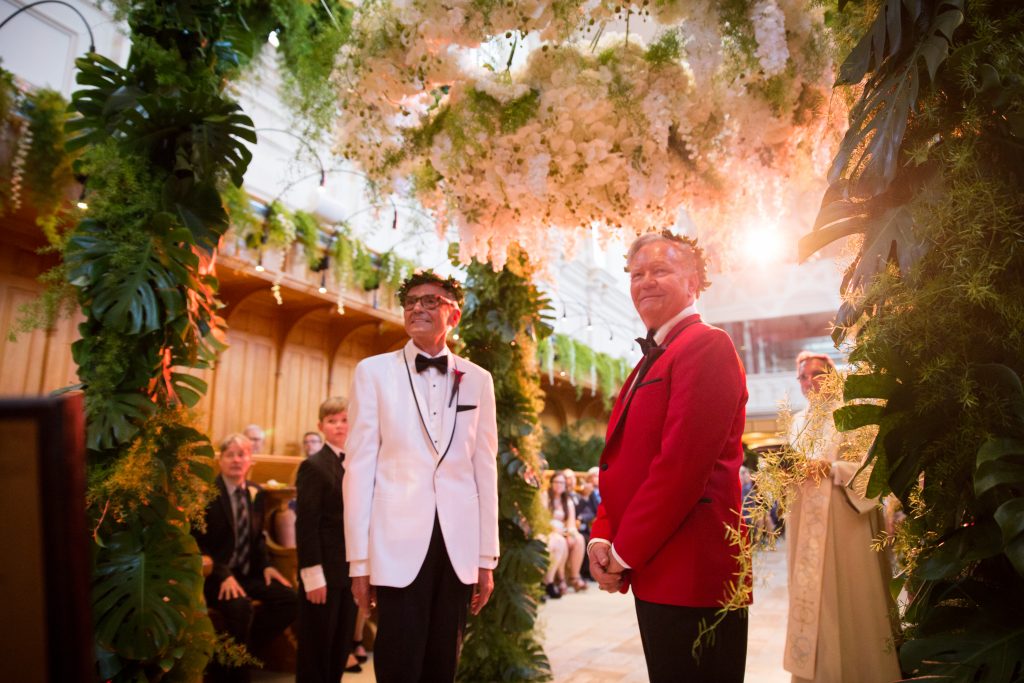 groom and groom ukranian wedding ceremony at abbaye, oka