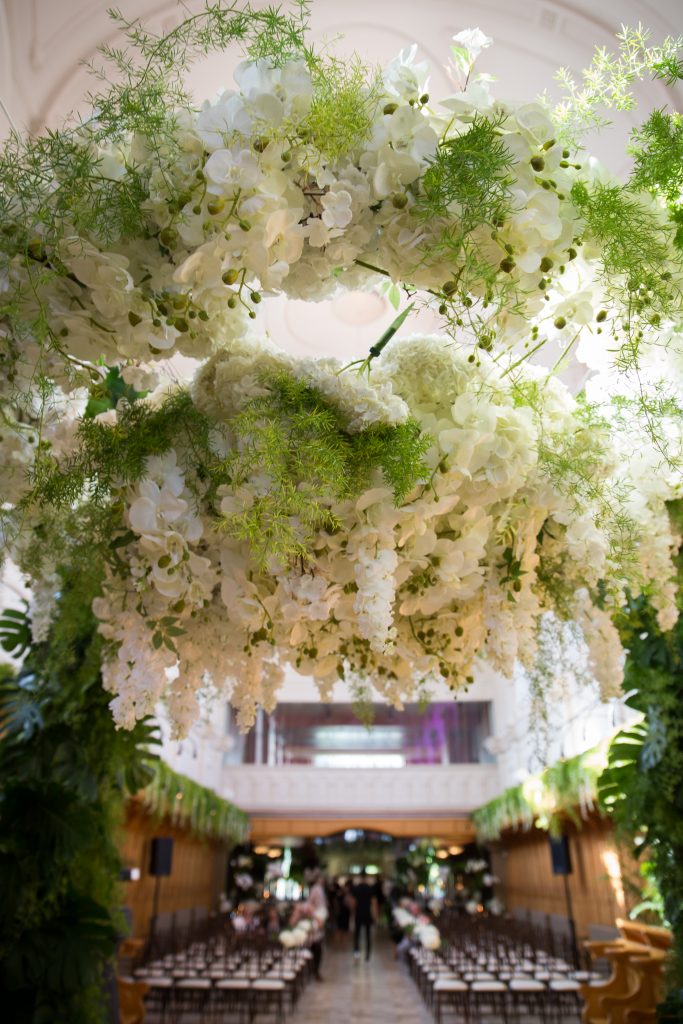 Greenery huppah with flowers at abbaye, oka